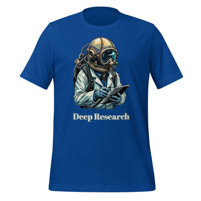 Product mockup photo of the Deep Research Diver T Shirt (unisex) True Royal / M.