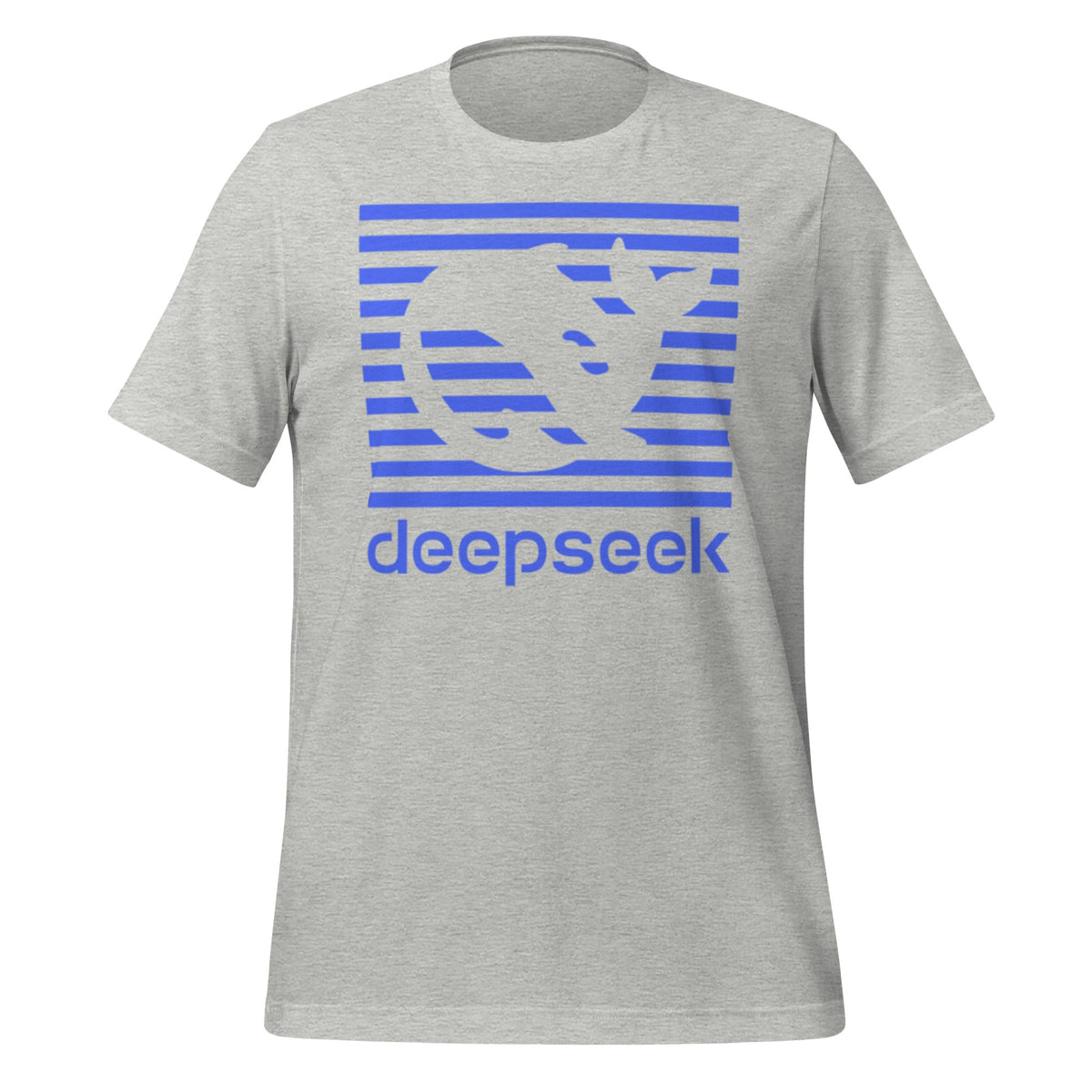 Product mockup photo of the DeepSeek Blue Stripes T Shirt (unisex) Athletic Heather / M.
