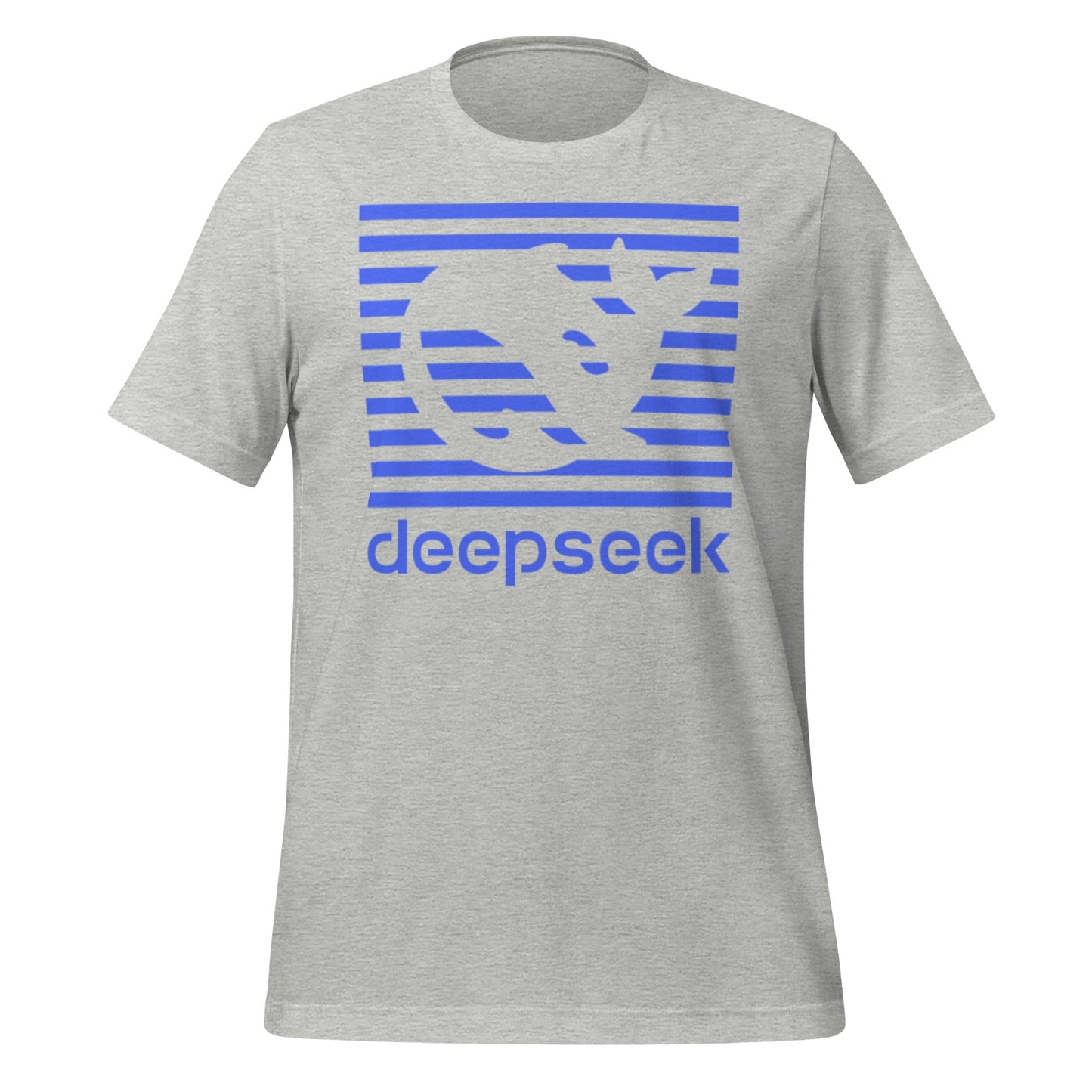 Product mockup photo of the DeepSeek Blue Stripes T Shirt (unisex) Athletic Heather / M.