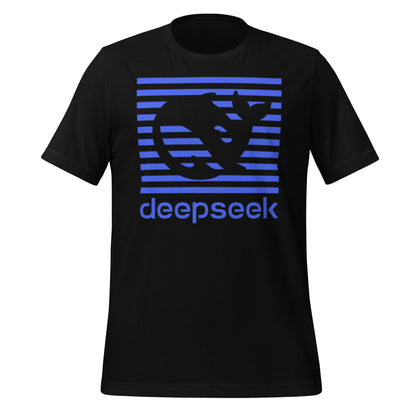 Product mockup photo of the DeepSeek Blue Stripes T Shirt (unisex) Black / M.