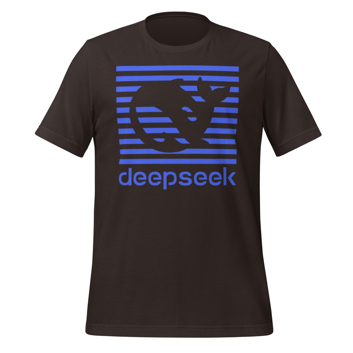 Product mockup photo of the DeepSeek Blue Stripes T Shirt (unisex) Brown / M.