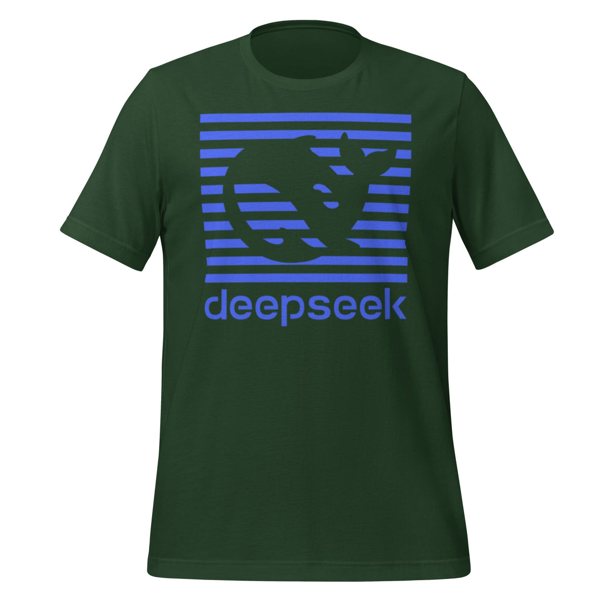 Product mockup photo of the DeepSeek Blue Stripes T Shirt (unisex) Forest / M.