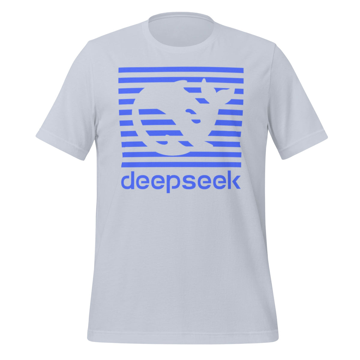 Product mockup photo of the DeepSeek Blue Stripes T Shirt (unisex) Light Blue / M.