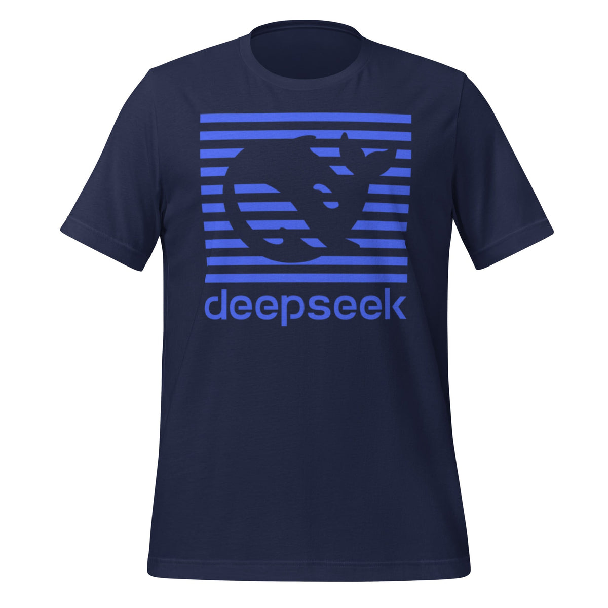 Product mockup photo of the DeepSeek Blue Stripes T Shirt (unisex) Navy / M.