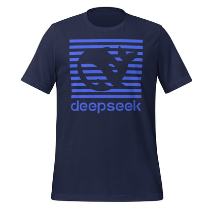 Product mockup photo of the DeepSeek Blue Stripes T Shirt (unisex) Navy / M.