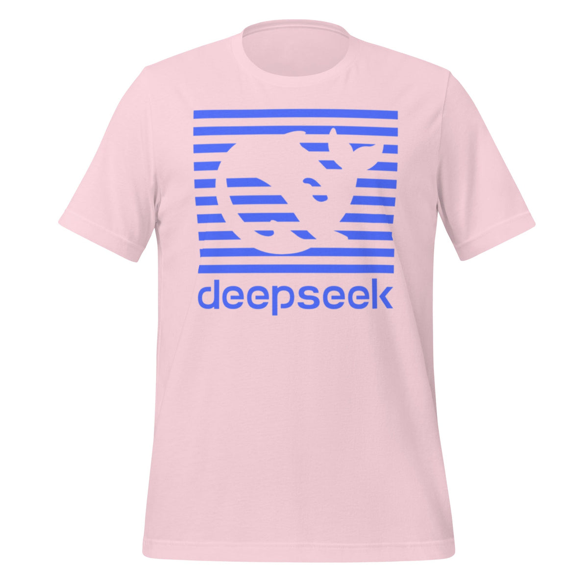 Product mockup photo of the DeepSeek Blue Stripes T Shirt (unisex) Soft Pink / M.