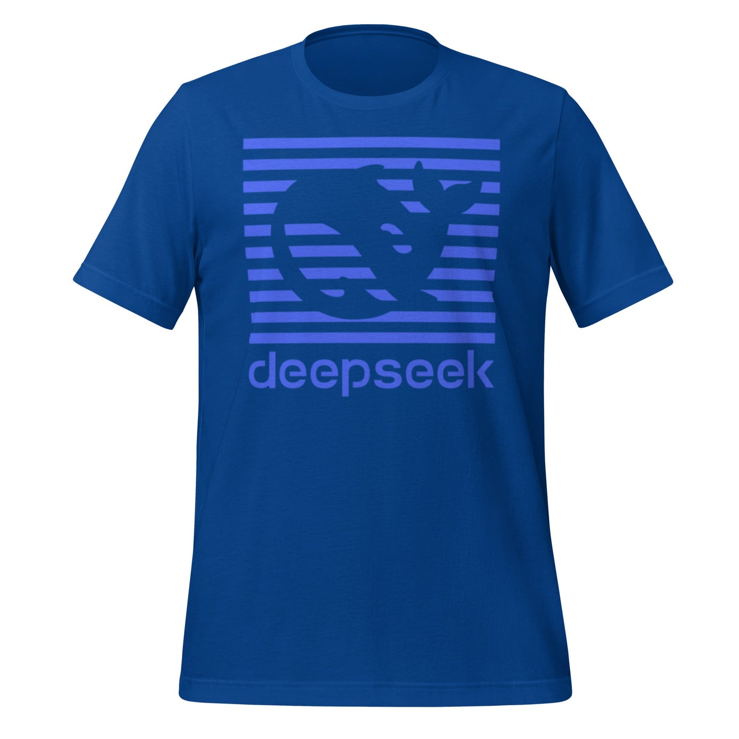 Product mockup photo of the DeepSeek Blue Stripes T Shirt (unisex) True Royal / M.