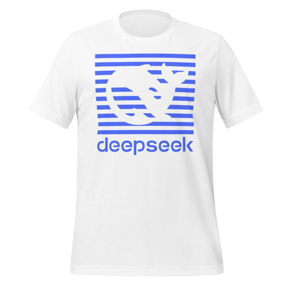 Product mockup photo of the DeepSeek Blue Stripes T Shirt (unisex) White / M.