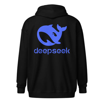 Image of the Front & Back DeepSeek Zip Hoodie (unisex).