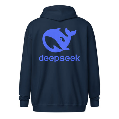 Image of the Front & Back DeepSeek Zip Hoodie (unisex).