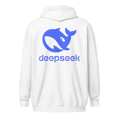 Image of the Front & Back DeepSeek Zip Hoodie (unisex).