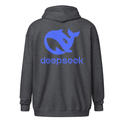 Image of the Front & Back DeepSeek Zip Hoodie (unisex).