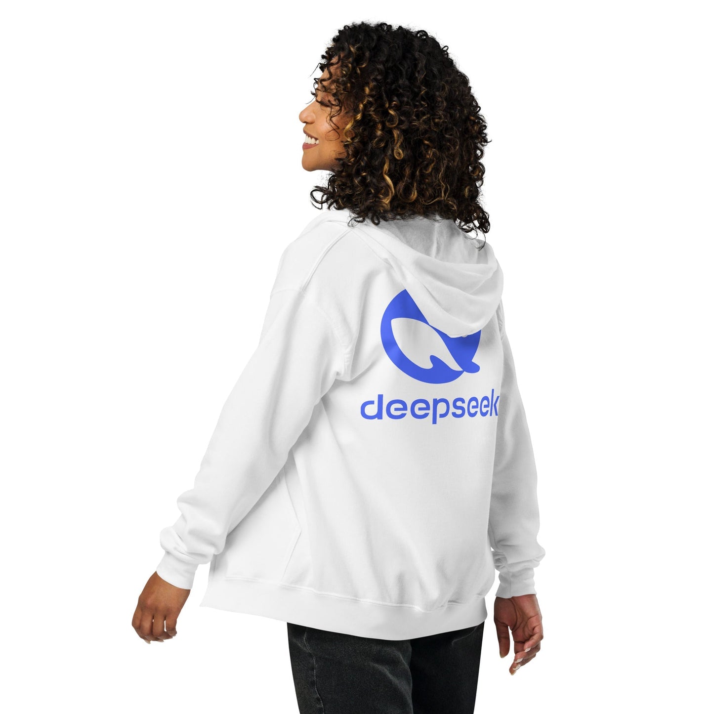 Image of the Front & Back DeepSeek Zip Hoodie (unisex).