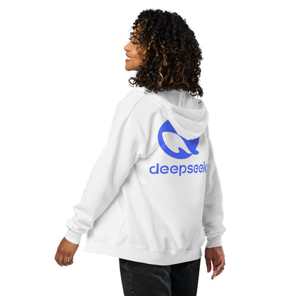 Image of the Front & Back DeepSeek Zip Hoodie (unisex).