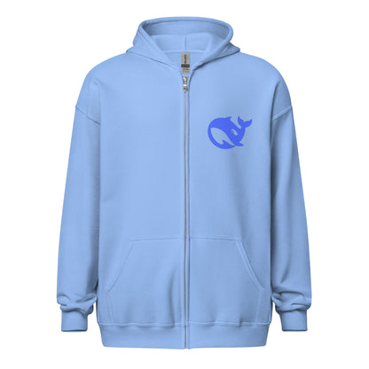 Image of the Front & Back DeepSeek Zip Hoodie (unisex) Carolina Blue / M.