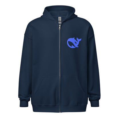 Image of the Front & Back DeepSeek Zip Hoodie (unisex) Navy / M.