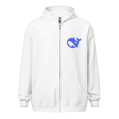 Image of the Front & Back DeepSeek Zip Hoodie (unisex) White / M.