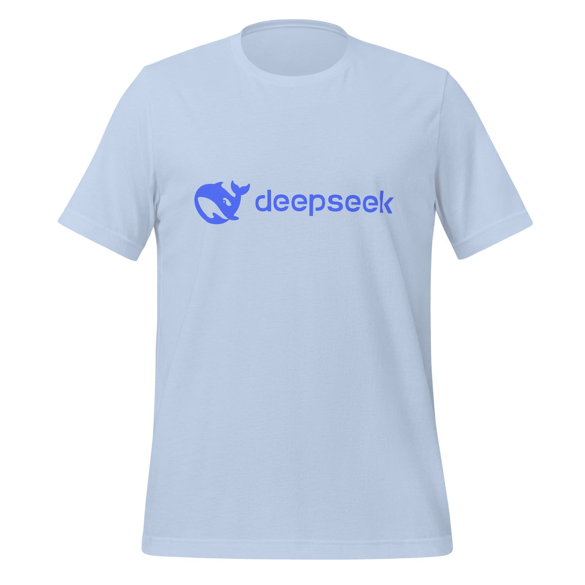 Product mockup photo of the DeepSeek Logo T Shirt (unisex) Baby Blue / M.