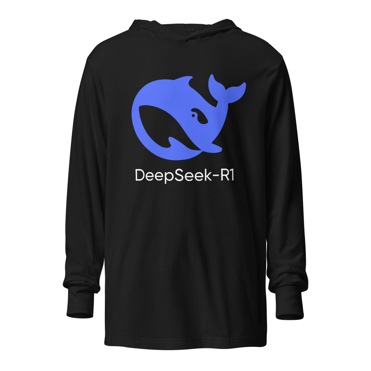 Image of the DeepSeek-R1 Hooded Long Sleeve T-Shirt (unisex) Black / M.