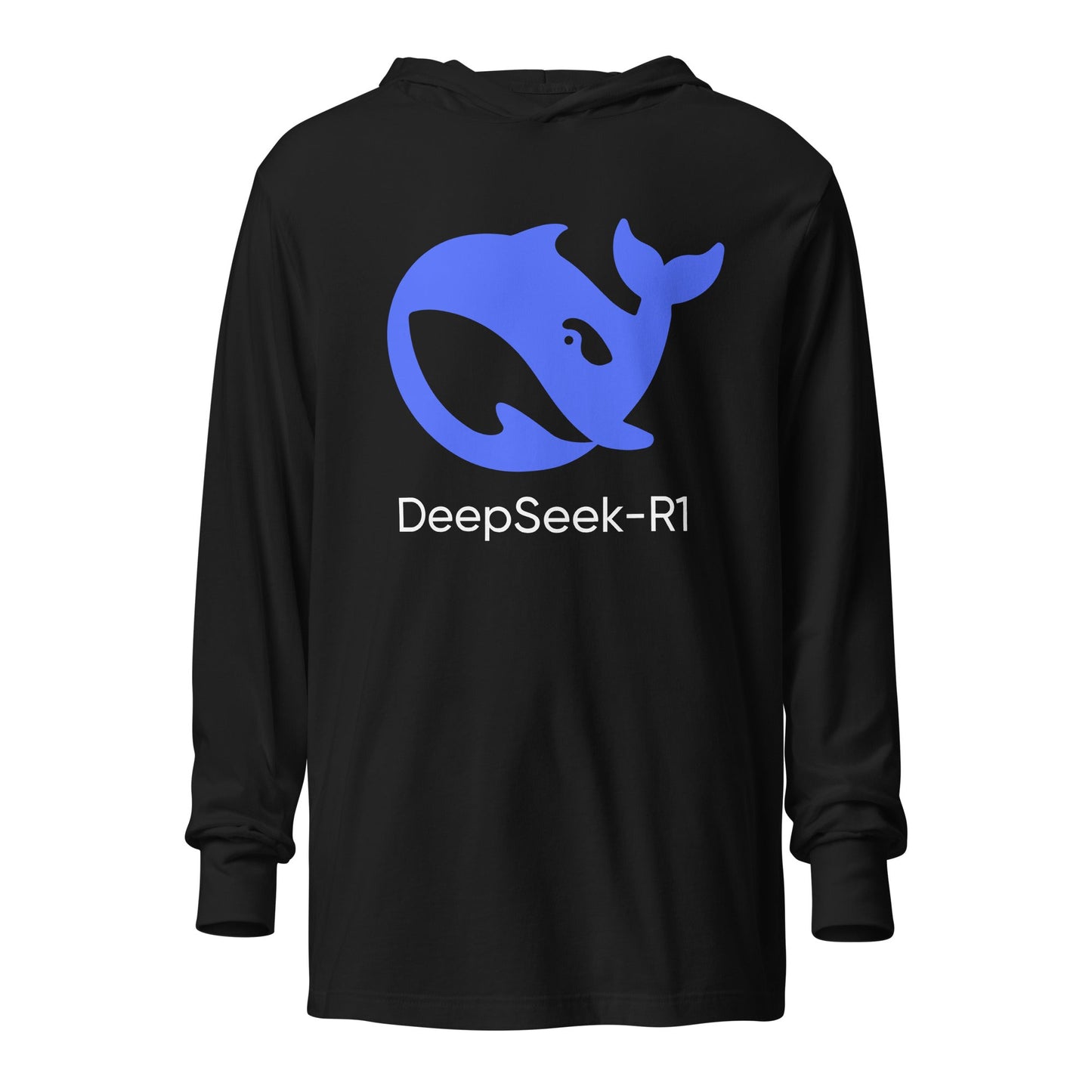 Image of the DeepSeek-R1 Hooded Long Sleeve T-Shirt (unisex) Black / M.