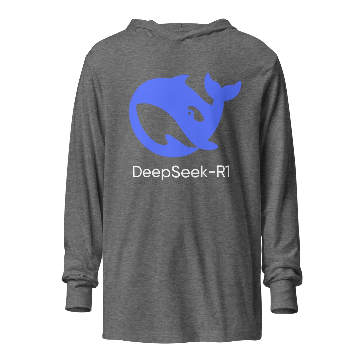 Image of the DeepSeek-R1 Hooded Long Sleeve T-Shirt (unisex) Grey Triblend / M.