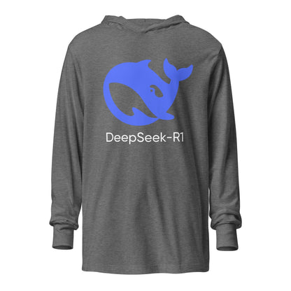 Image of the DeepSeek-R1 Hooded Long Sleeve T-Shirt (unisex) Grey Triblend / M.