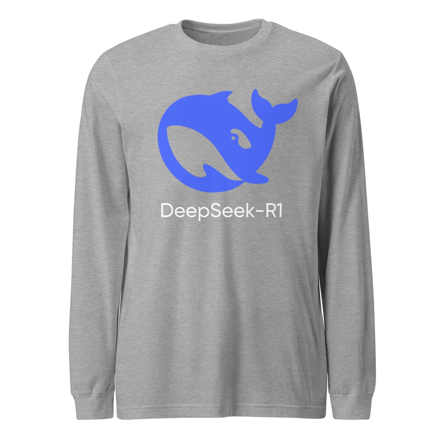 Product mockup photo of the DeepSeek R1 Long Sleeve T Shirt (unisex) Athletic Heather / M.