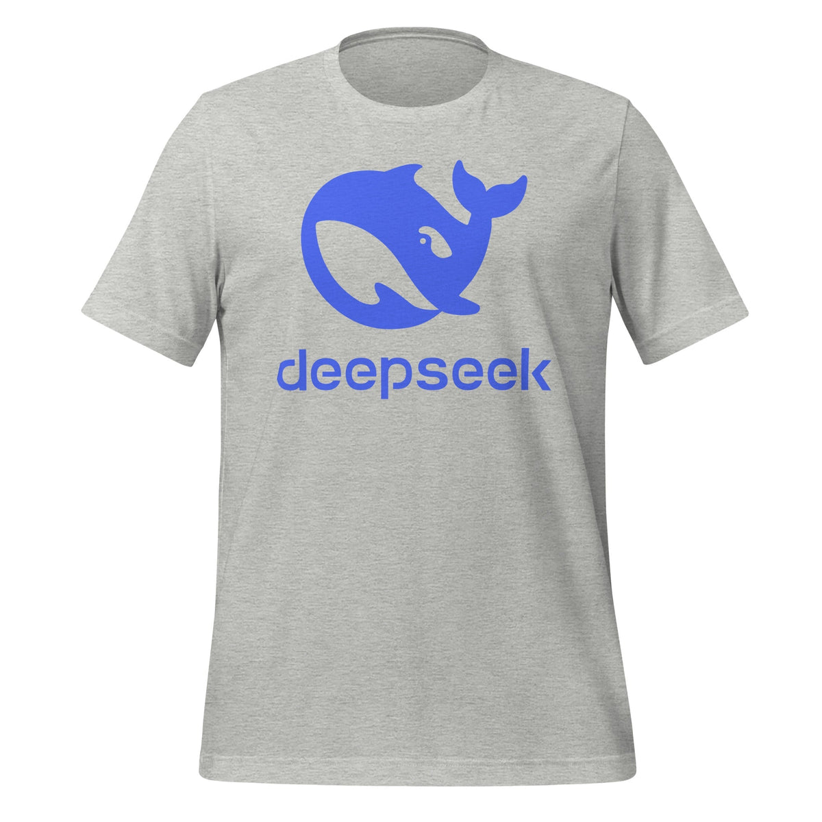 Product mockup photo of the DeepSeek Stacked Logo T Shirt (unisex) Athletic Heather / M.