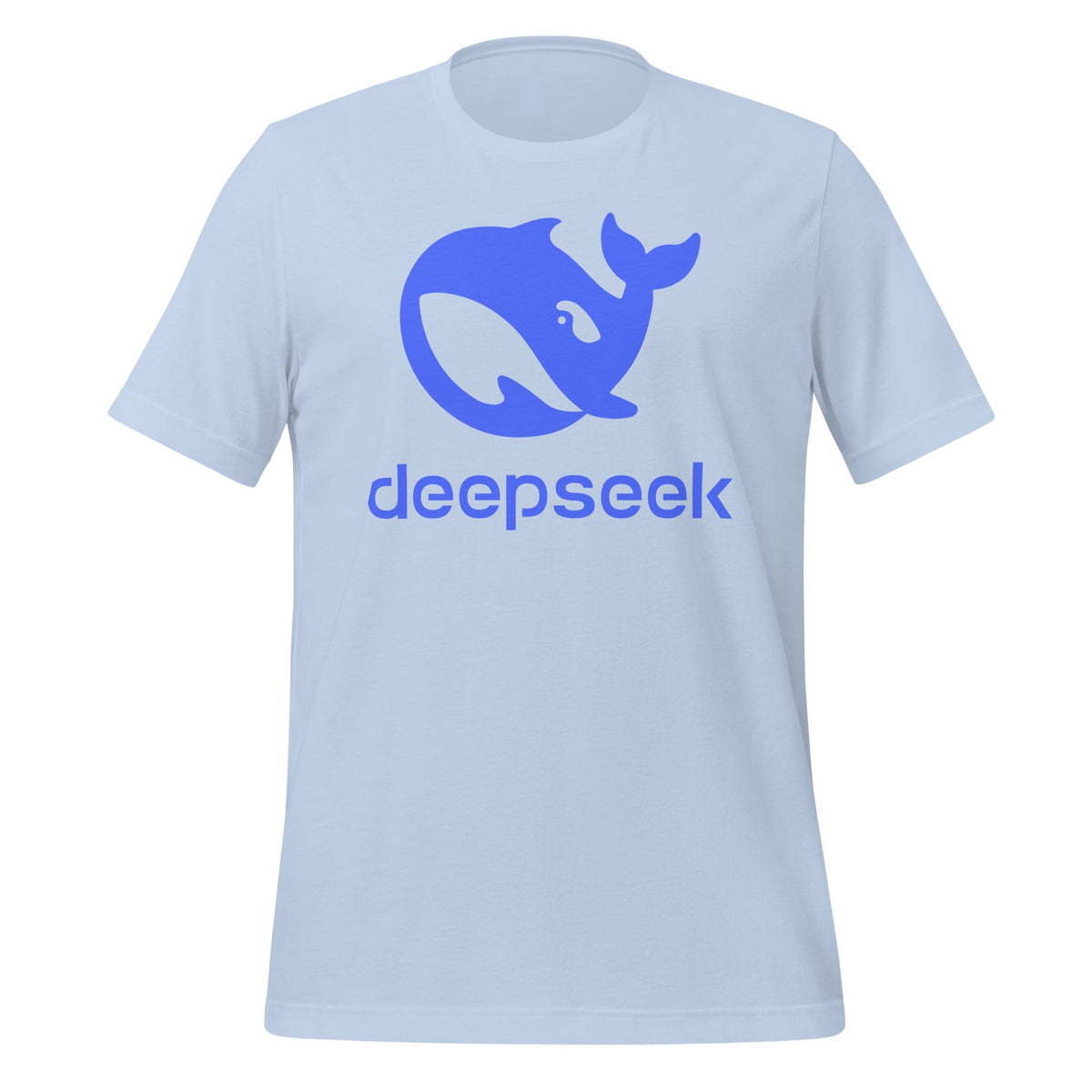 Product mockup photo of the DeepSeek Stacked Logo T Shirt (unisex) Baby Blue / M.