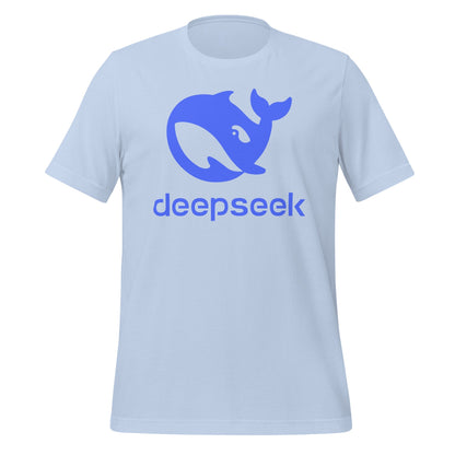 Product mockup photo of the DeepSeek Stacked Logo T Shirt (unisex) Baby Blue / M.