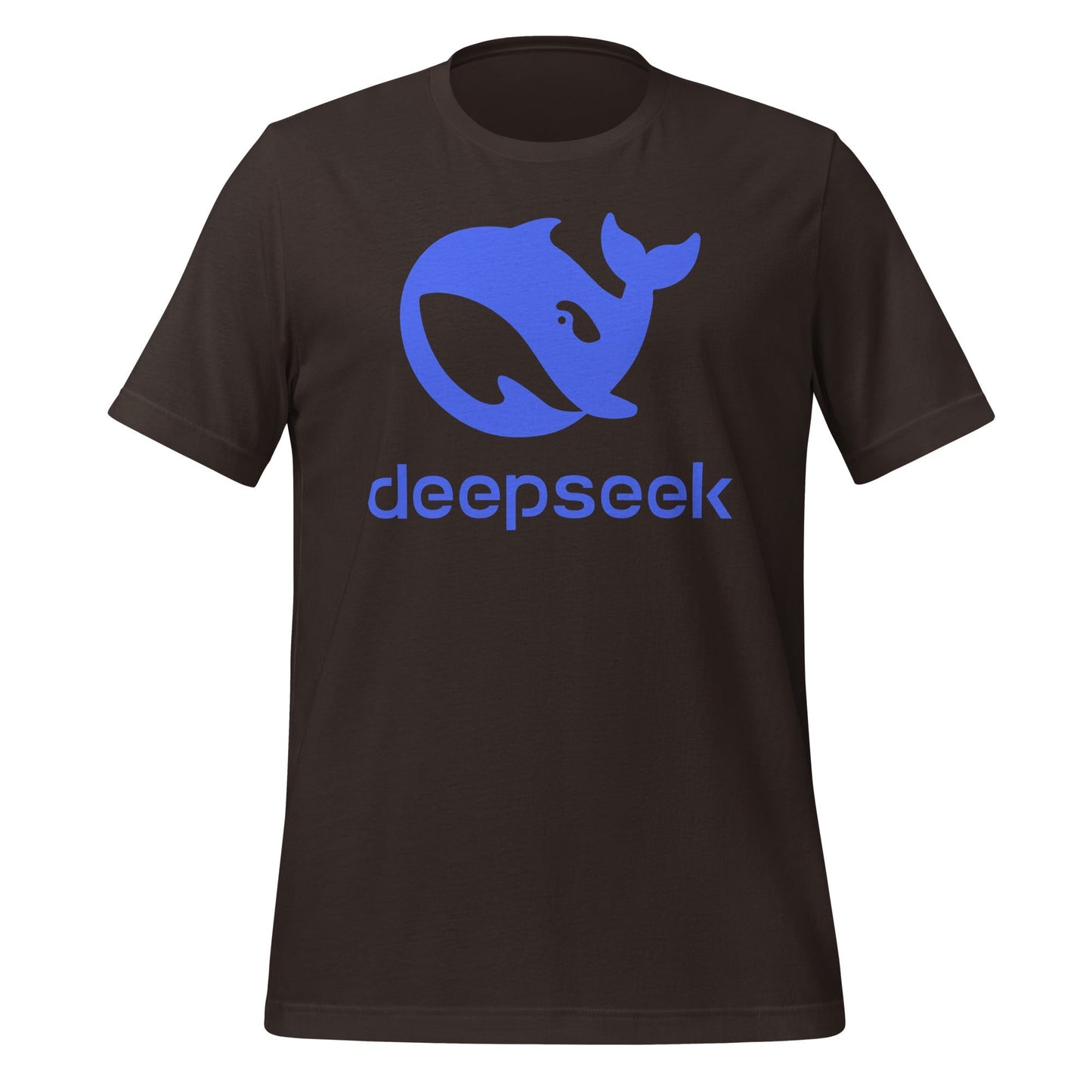 Product mockup photo of the DeepSeek Stacked Logo T Shirt (unisex) Brown / M.