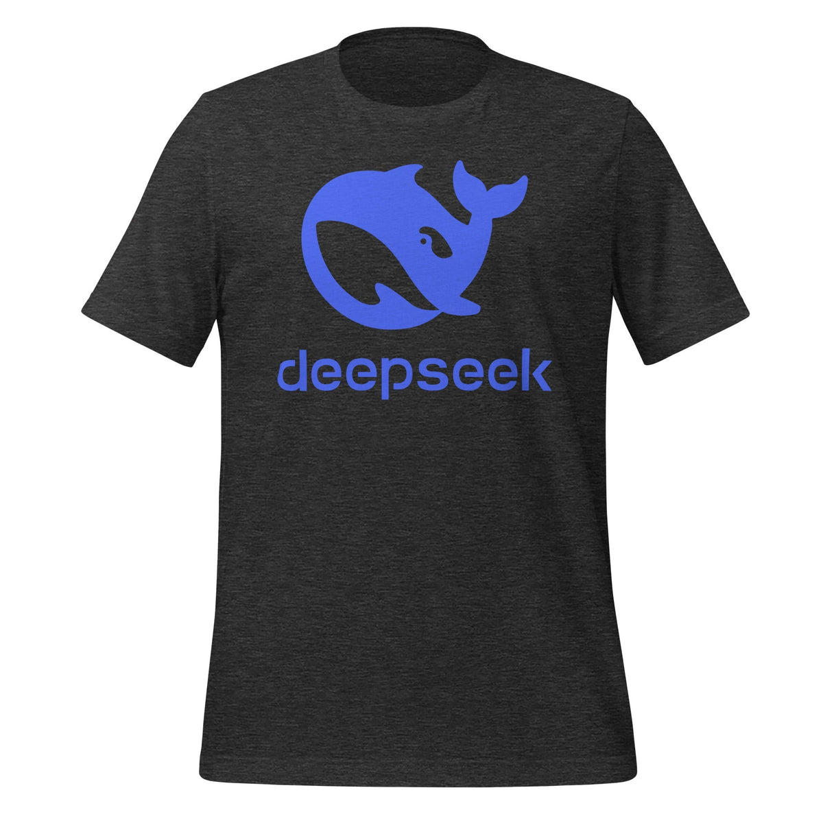Product mockup photo of the DeepSeek Stacked Logo T Shirt (unisex) Dark Grey Heather / M.