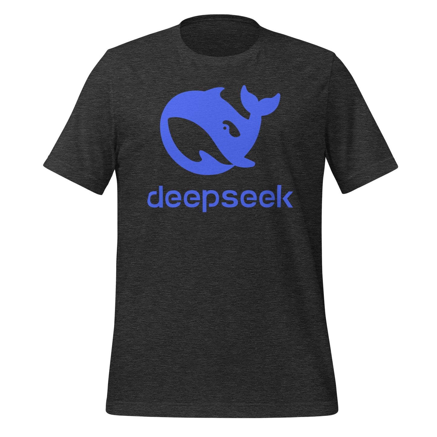 Product mockup photo of the DeepSeek Stacked Logo T Shirt (unisex) Dark Grey Heather / M.