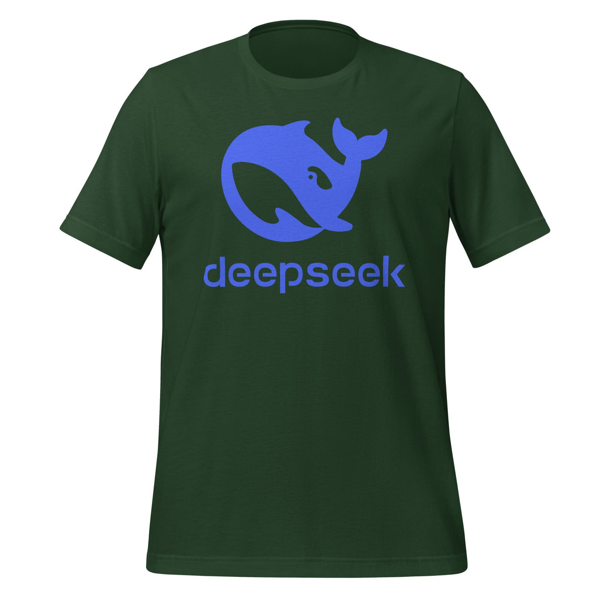 Product mockup photo of the DeepSeek Stacked Logo T Shirt (unisex) Forest / M.