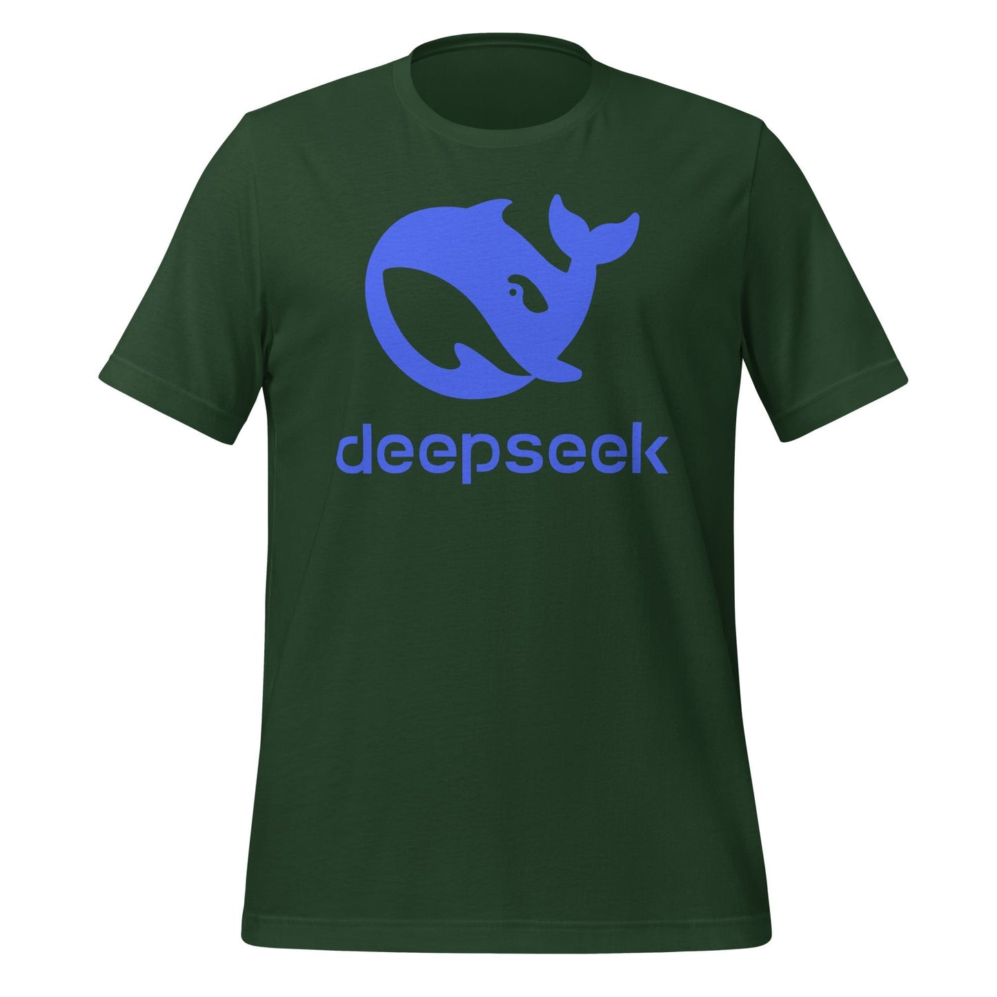 Product mockup photo of the DeepSeek Stacked Logo T Shirt (unisex) Forest / M.