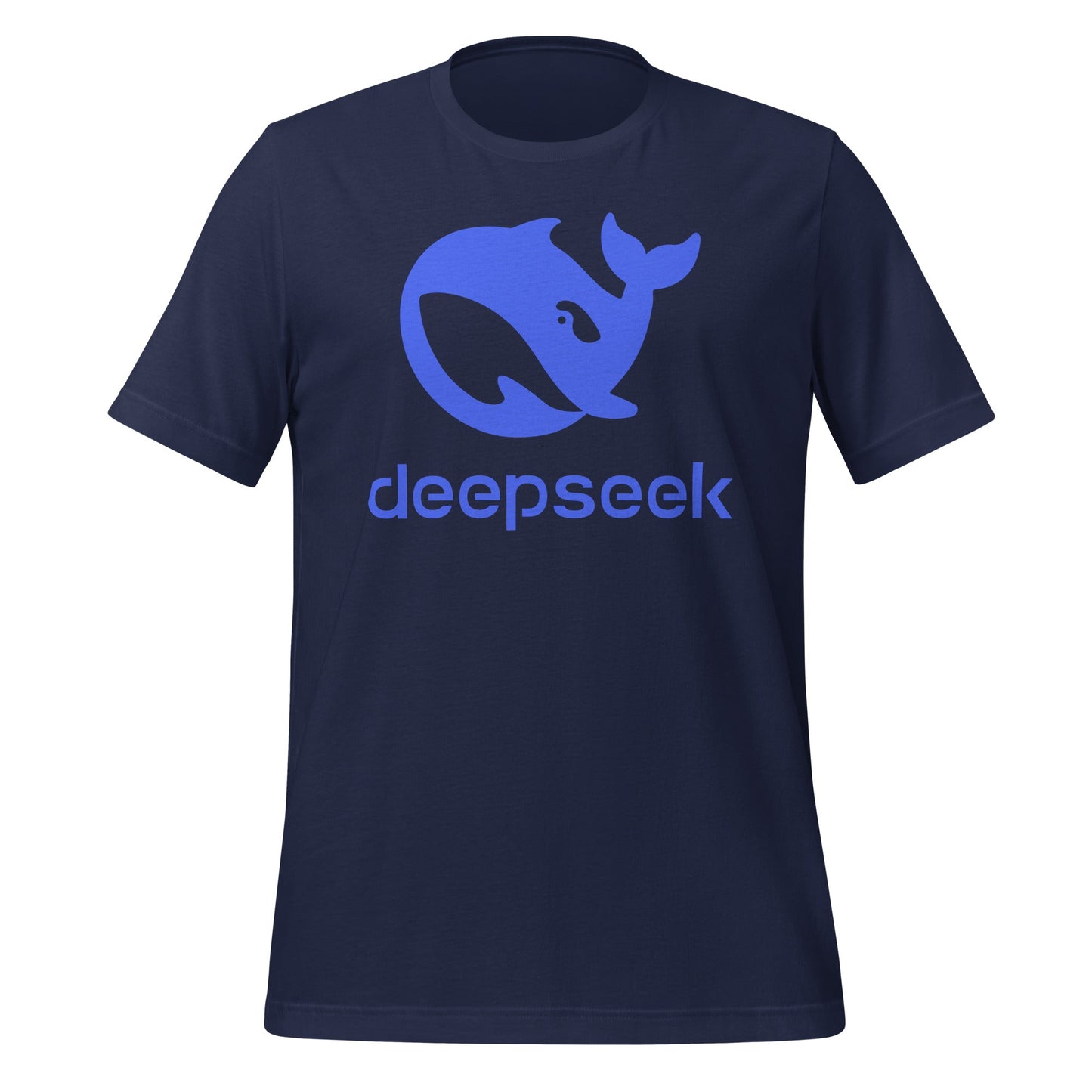 Product mockup photo of the DeepSeek Stacked Logo T Shirt (unisex) Navy / M.
