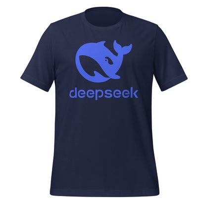 Product mockup photo of the DeepSeek Stacked Logo T Shirt (unisex) Navy / M.
