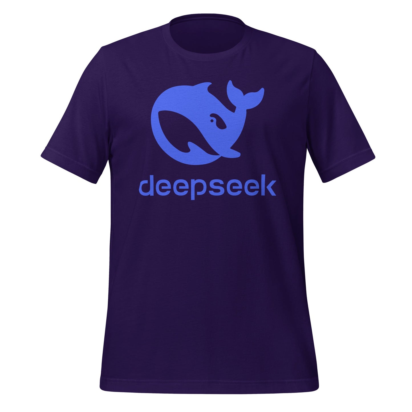 Product mockup photo of the DeepSeek Stacked Logo T Shirt (unisex) Team Purple / M.