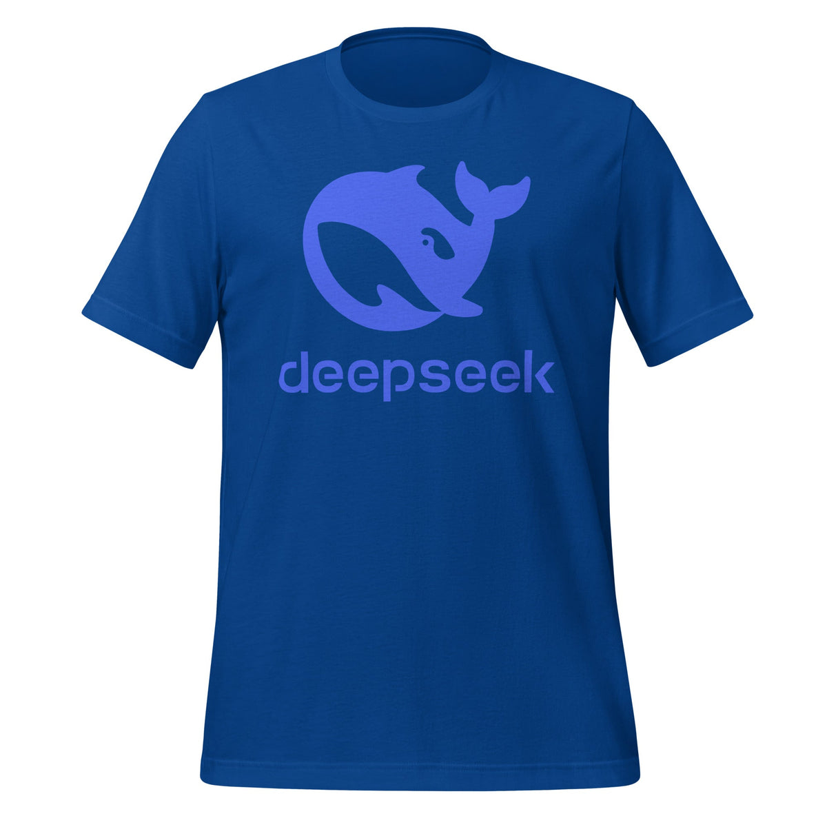 Product mockup photo of the DeepSeek Stacked Logo T Shirt (unisex) True Royal / M.