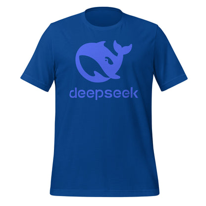 Product mockup photo of the DeepSeek Stacked Logo T Shirt (unisex) True Royal / M.