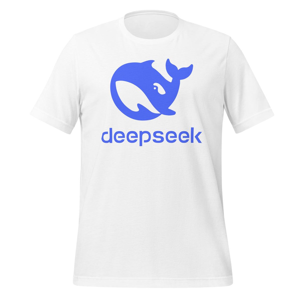 Product mockup photo of the DeepSeek Stacked Logo T Shirt (unisex) White / M.