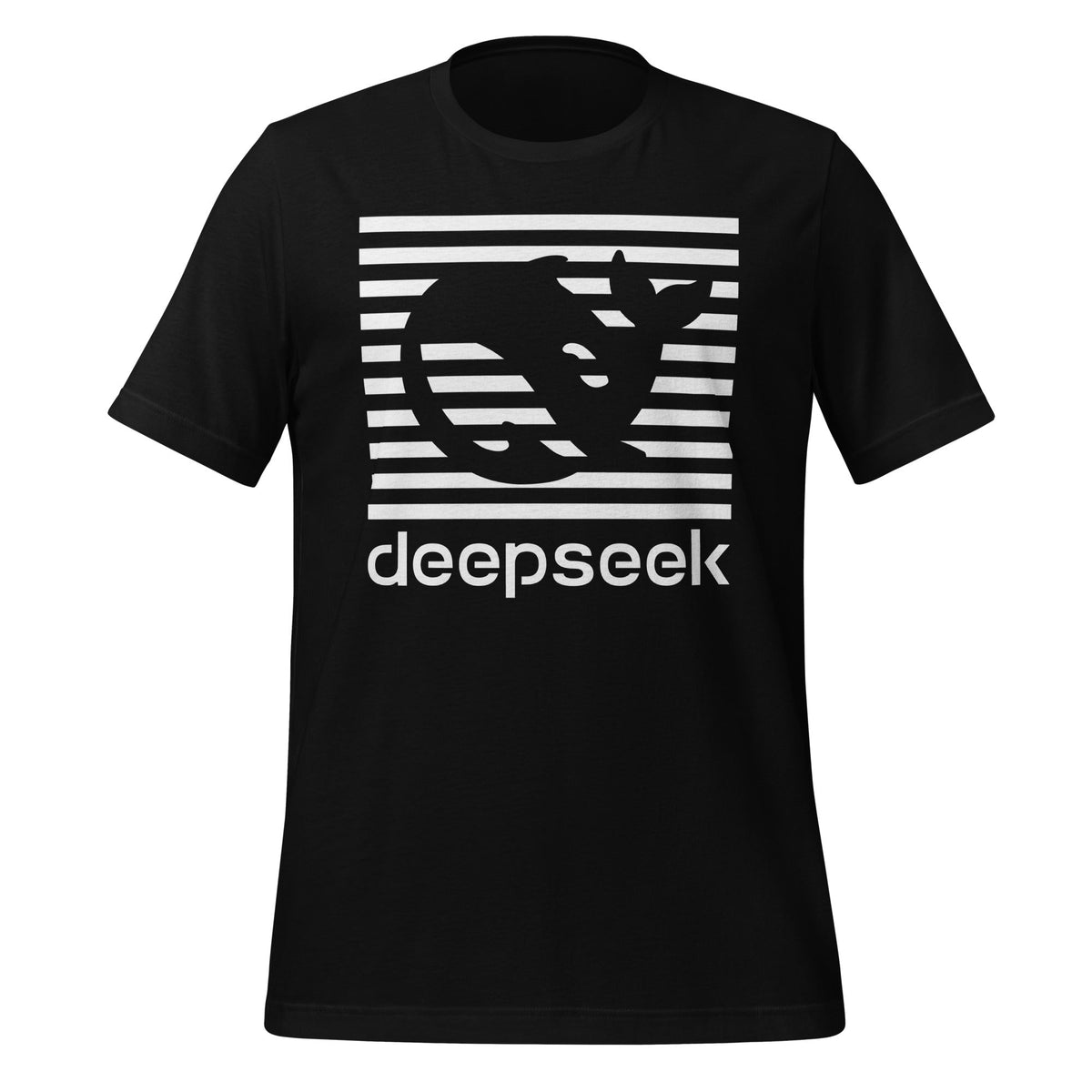 Product mockup photo of the DeepSeek Stripes T Shirt (unisex) Black / M.