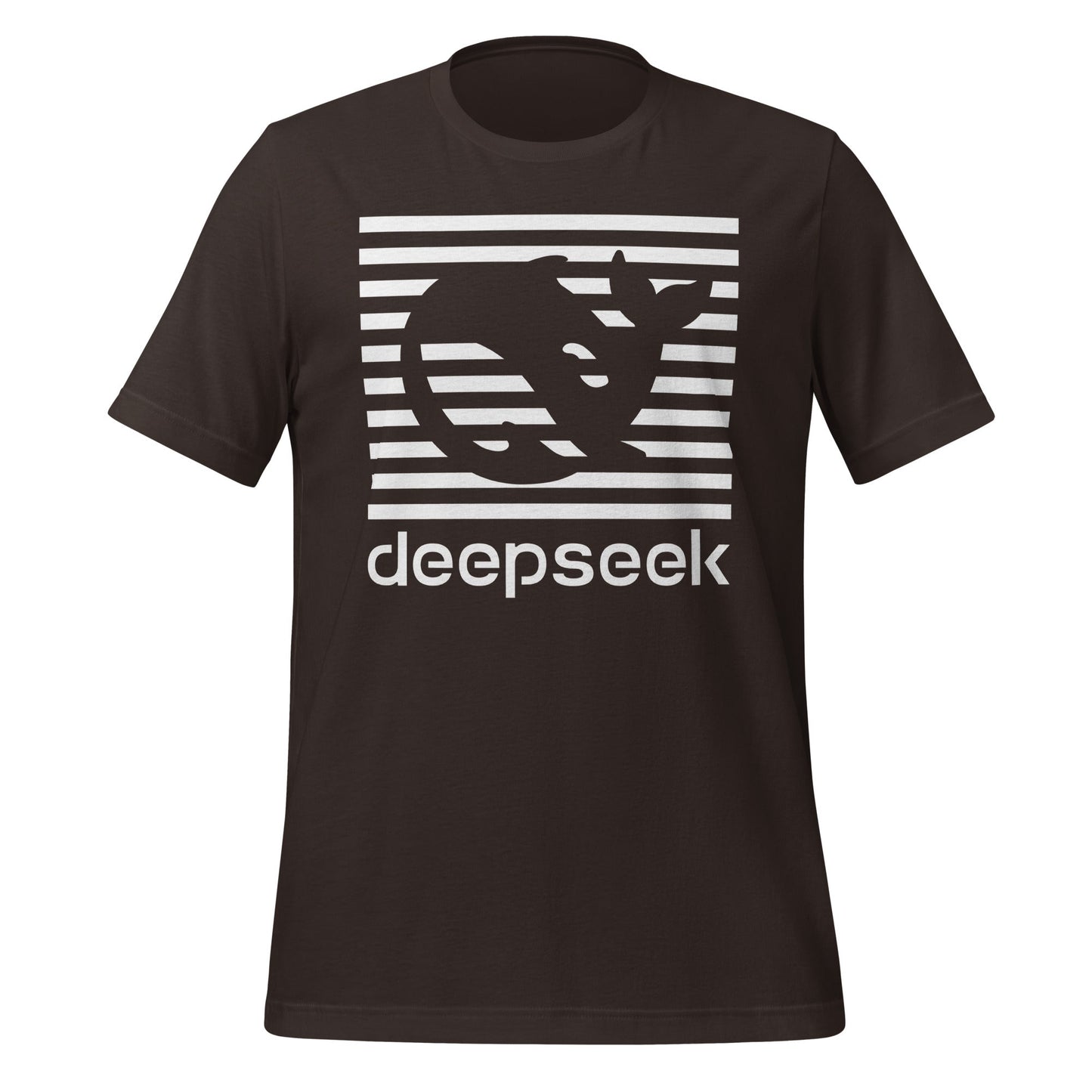 Product mockup photo of the DeepSeek Stripes T Shirt (unisex) Brown / M.