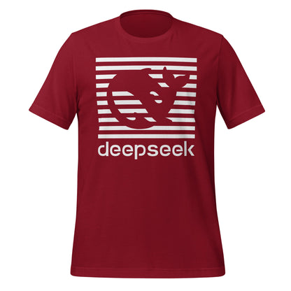 Product mockup photo of the DeepSeek Stripes T Shirt (unisex) Cardinal / M.