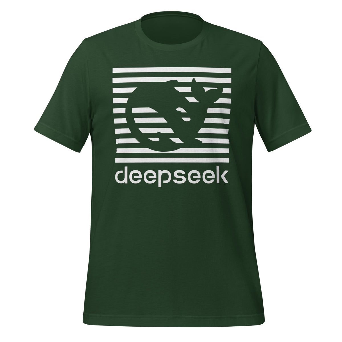 Product mockup photo of the DeepSeek Stripes T Shirt (unisex) Forest / M.