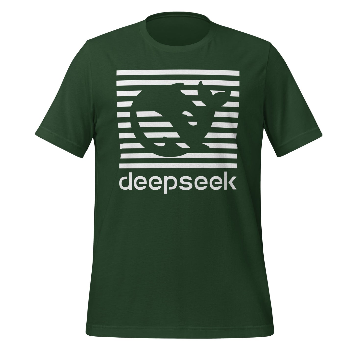 Product mockup photo of the DeepSeek Stripes T Shirt (unisex) Forest / M.