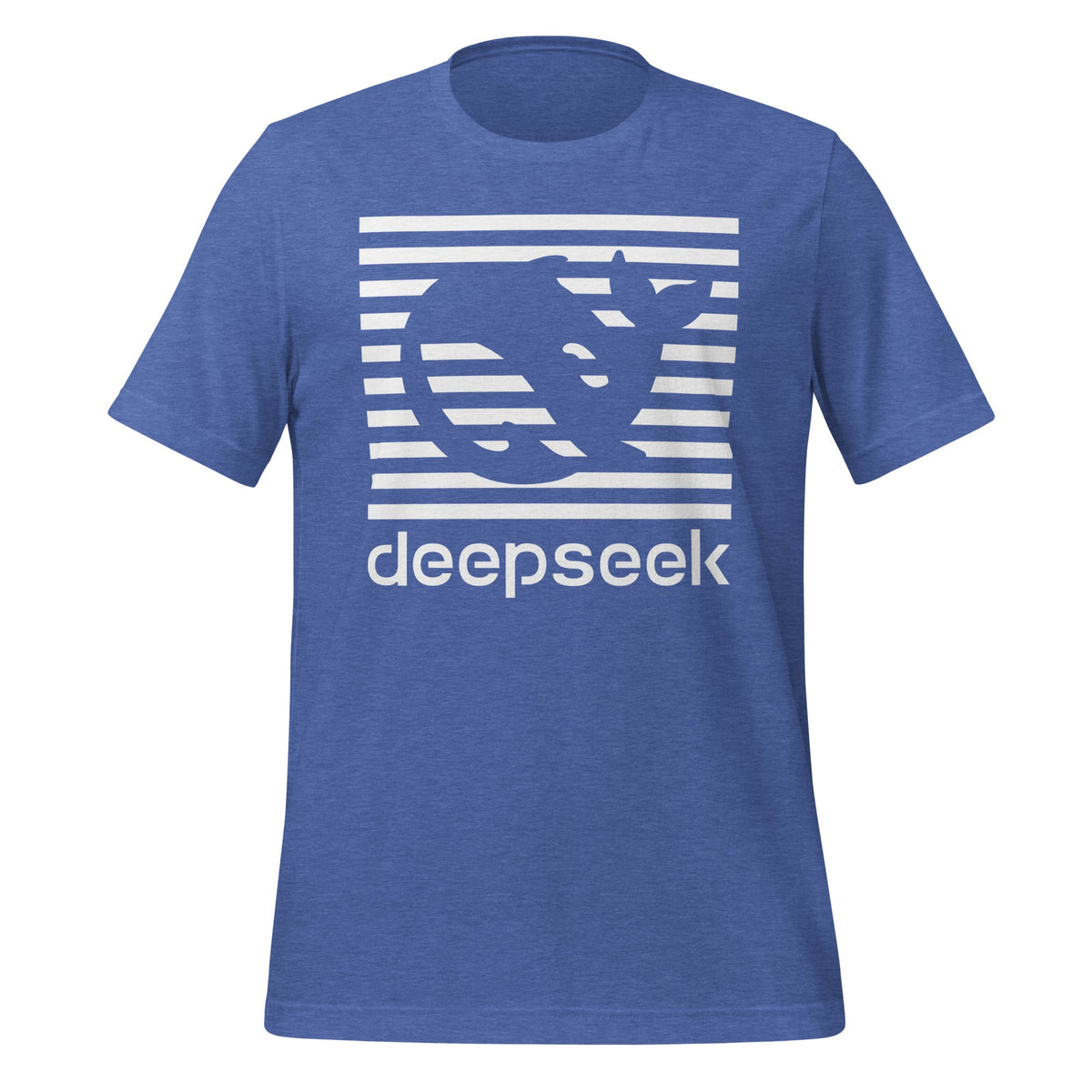 Product mockup photo of the DeepSeek Stripes T Shirt (unisex) Heather True Royal / M.