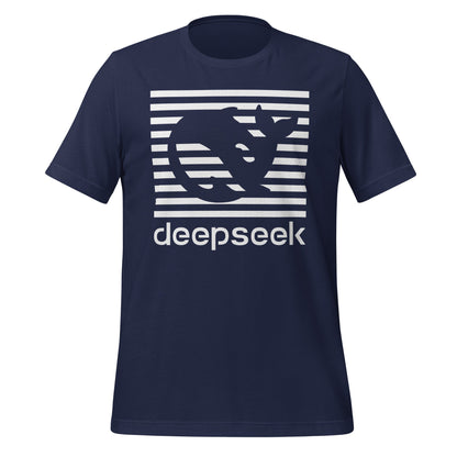 Product mockup photo of the DeepSeek Stripes T Shirt (unisex) Navy / M.