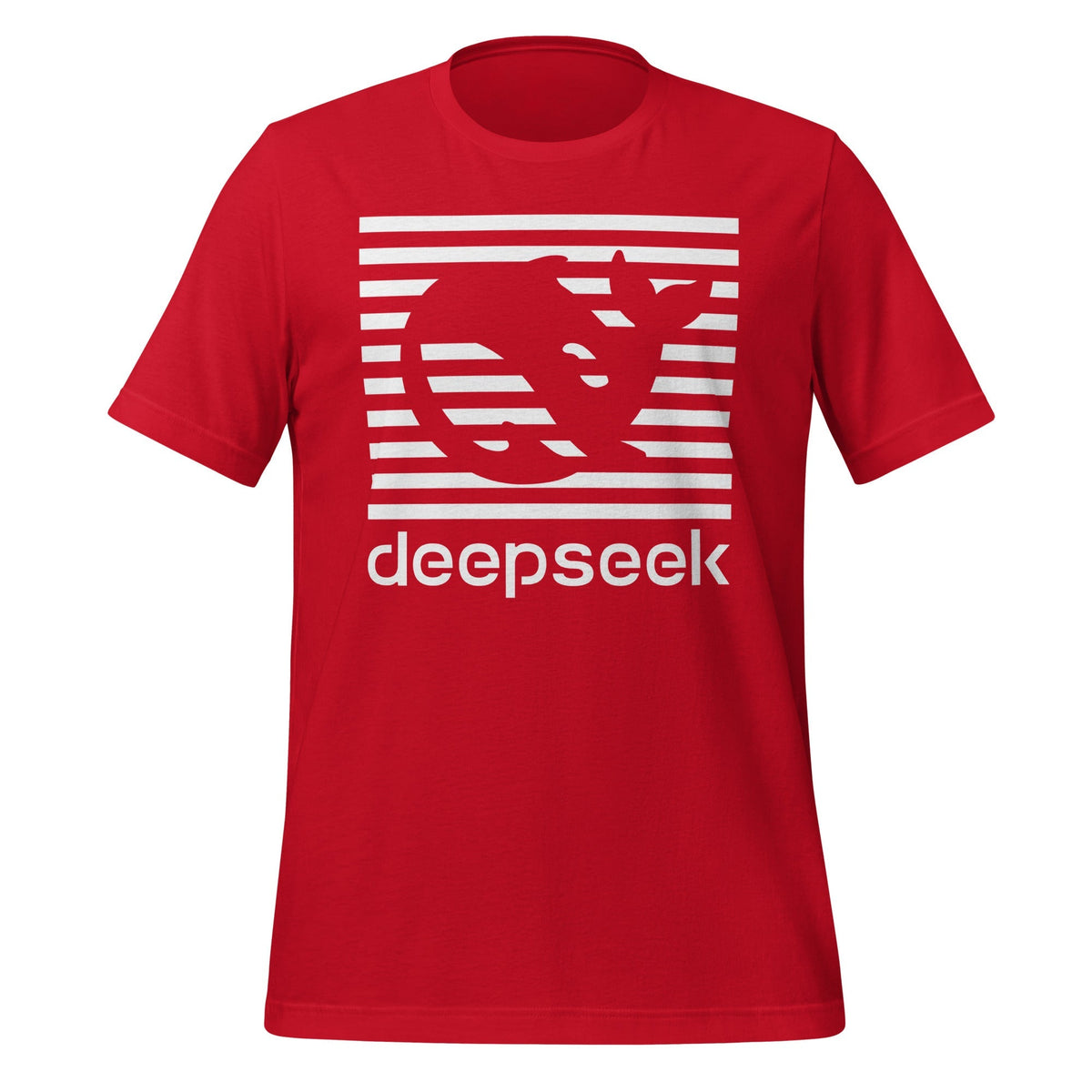 Product mockup photo of the DeepSeek Stripes T Shirt (unisex) Red / M.