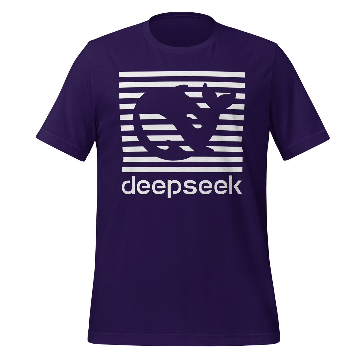 Product mockup photo of the DeepSeek Stripes T Shirt (unisex) Team Purple / M.